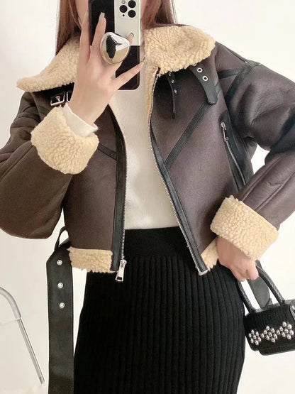 Winter Women Faux Lamb Leather Jacket