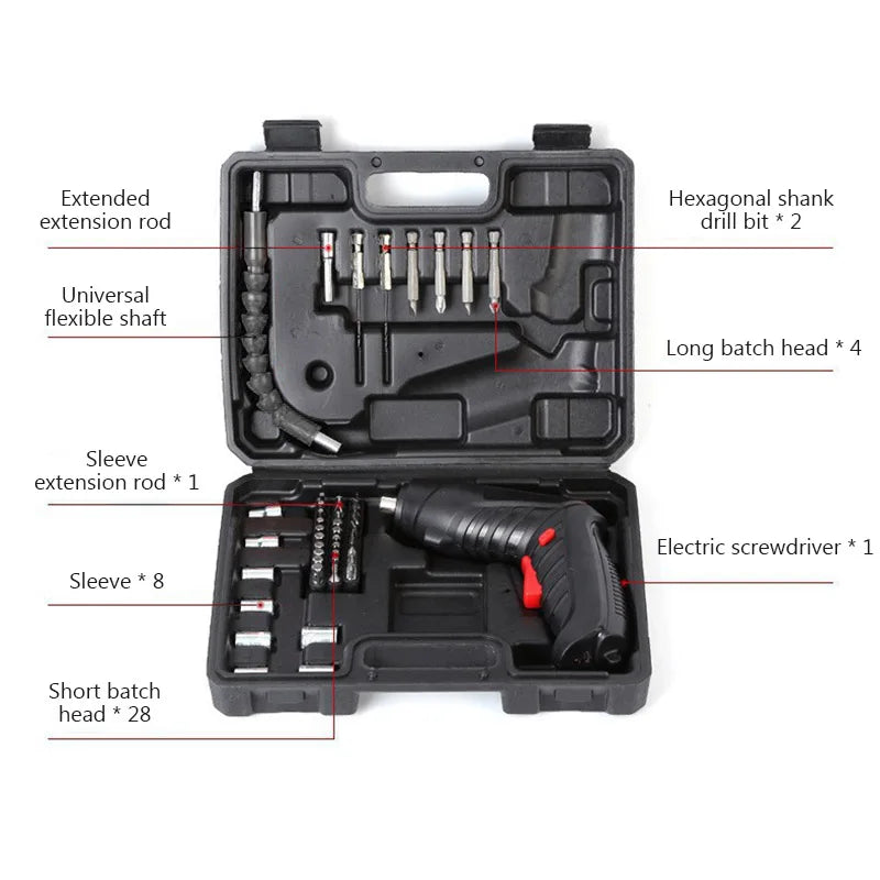 Cordless Electric Screwdriver 47-in-1, 90° Rotation, Rechargeable LED Tool