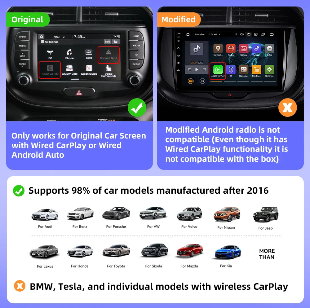 CarAIBOX 2in1 Wireless CarPlay Dongle Wireless Android Auto Box For Car Radio with Wired CarPlay