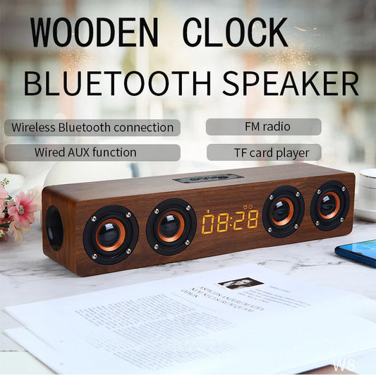 Wireless Bluetooth 5.0 Wooden Alarm Clock Speaker