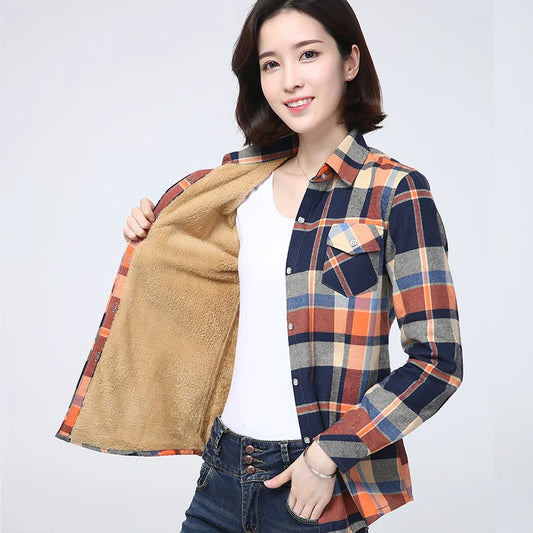 Winter Plus Size Women's Plaid Shirt Coat