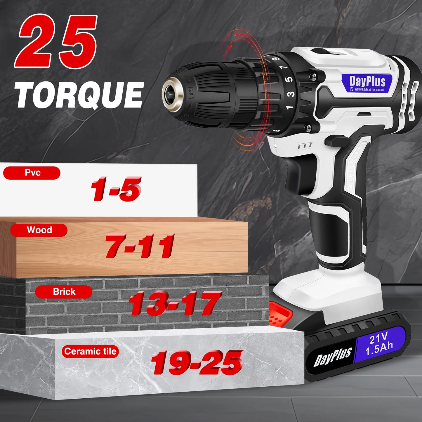 21V Cordless Power Drill Set with Impact Driver and Battery