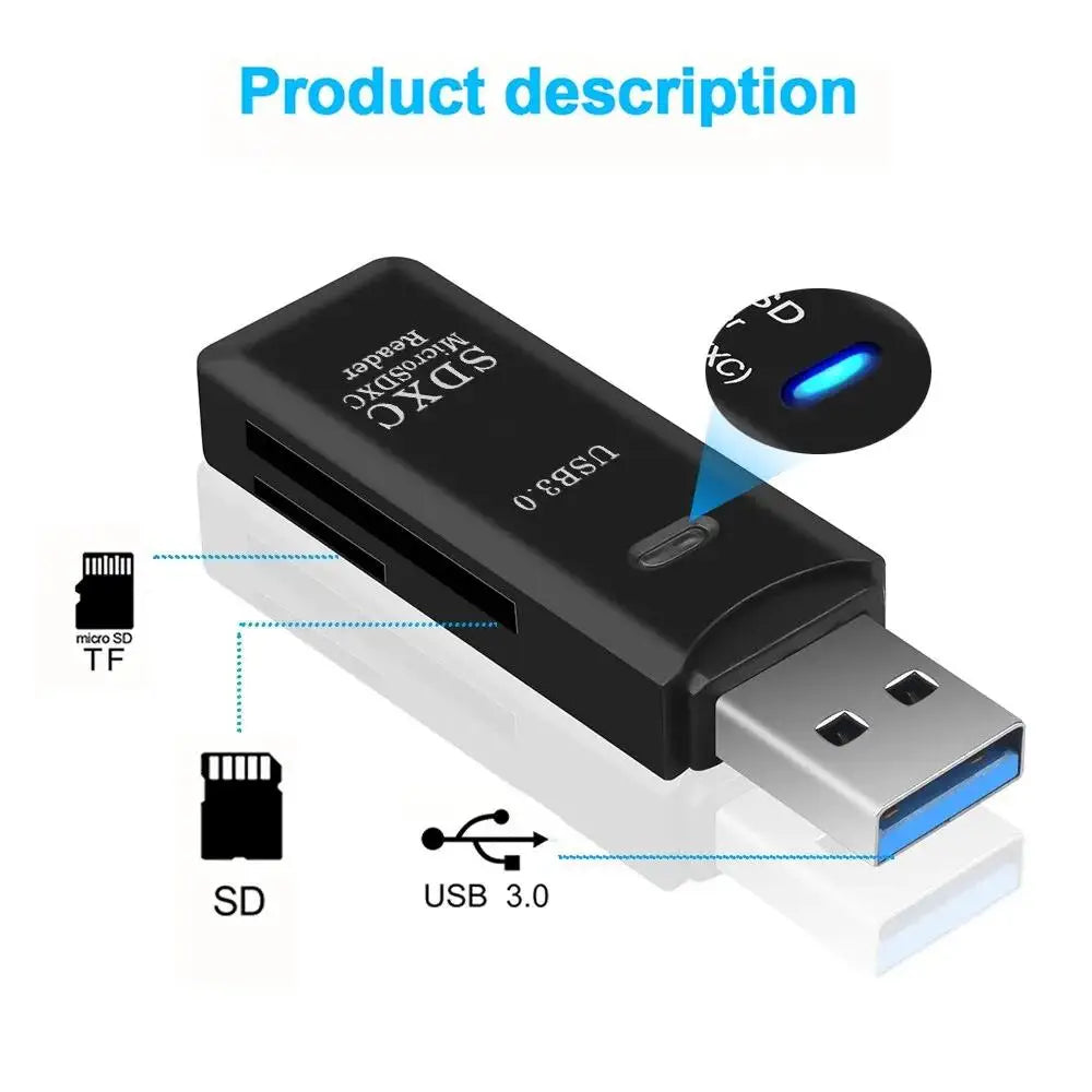 Multi-Functional 2-in-1 USB 3.0/2.0 Card Reader for Devices