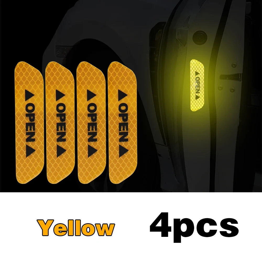 4PCS Reflective Car Door Sticker Safety Opening Warning Reflector Tape Decal Car Accessories Exterior Interior Reflector Sticker