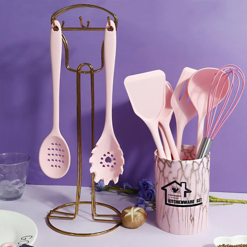 10-Piece Pink Silicone Cooking Utensil Set