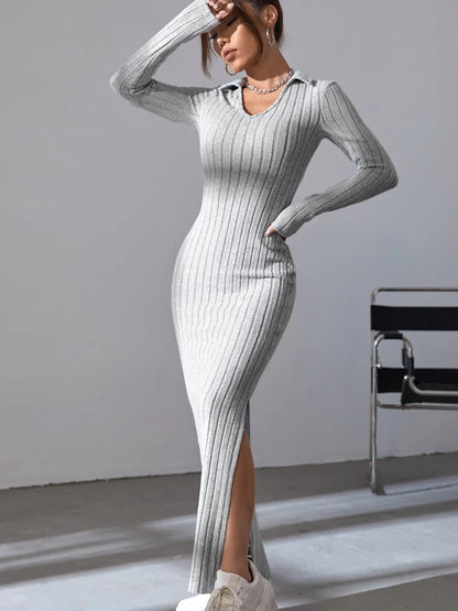 Sexy Knit V-Neck Body Sweater Dress