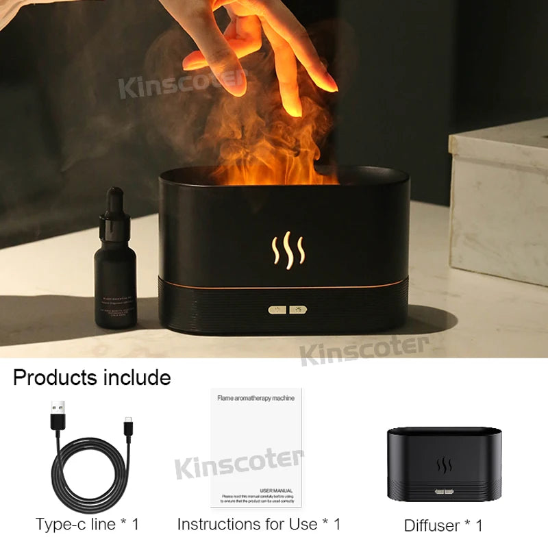 Ultrasonic Aroma Diffuser Humidifier with LED Flame Lamp