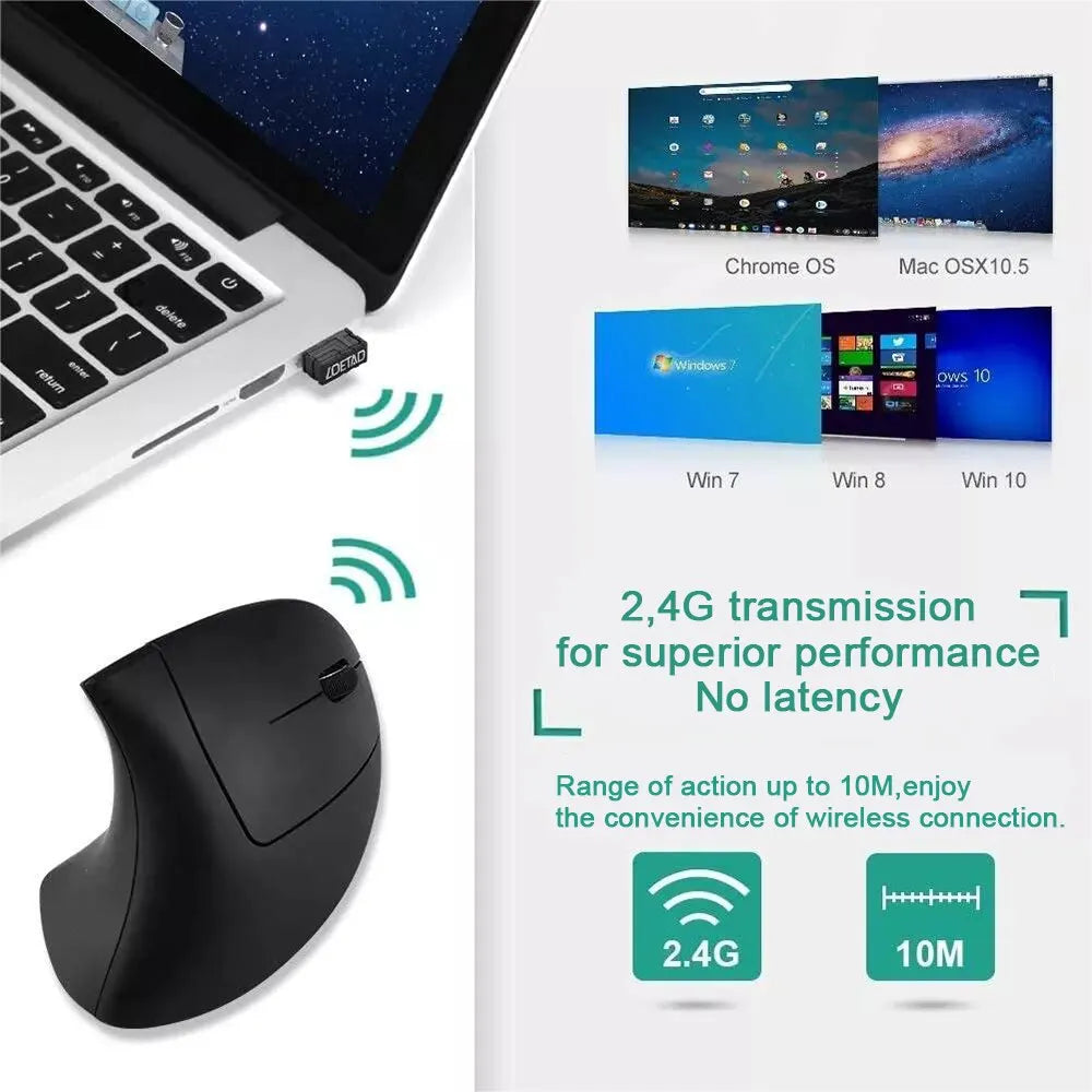 Ergonomic Vertical Wireless Mouse 2.4GHz Adjustable DPI for Laptop PC