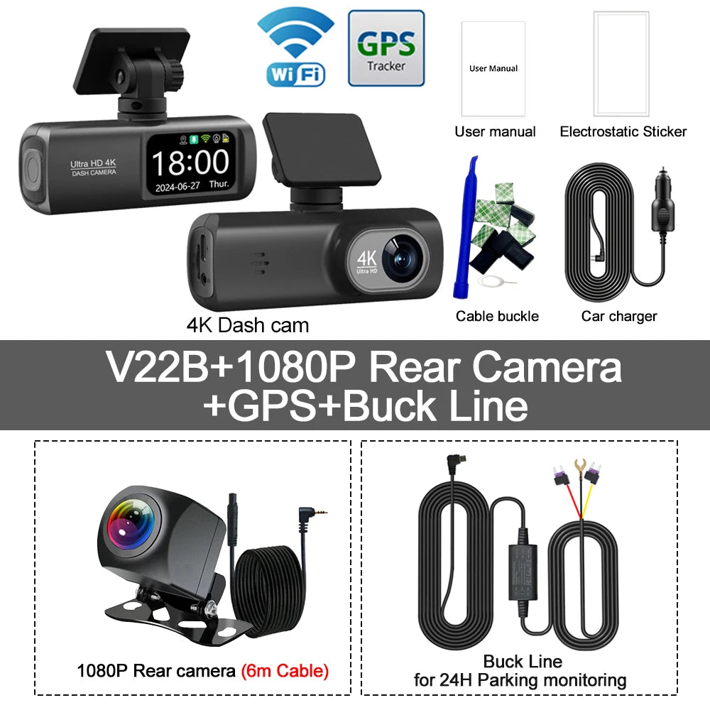 UHD 4K Dash Cam Dual Lens WiFi GPS 1080P Recorder