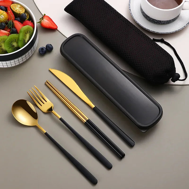 Stainless Steel Tableware Set, Portable Cutlery Knife Fork Spoon Chopsticks