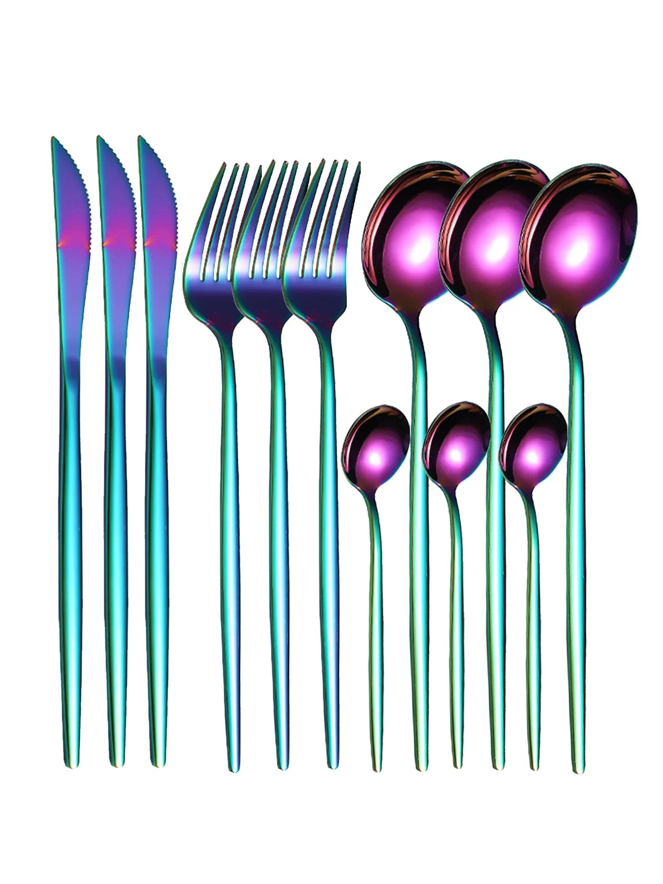 12pcs Thin Stainless Steel Tableware Set with Steak Knife & Fork