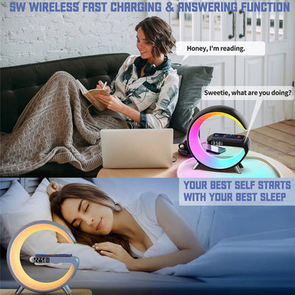 Multifunctional Wireless Charging Stand with Alarm Clock and RGB Speaker