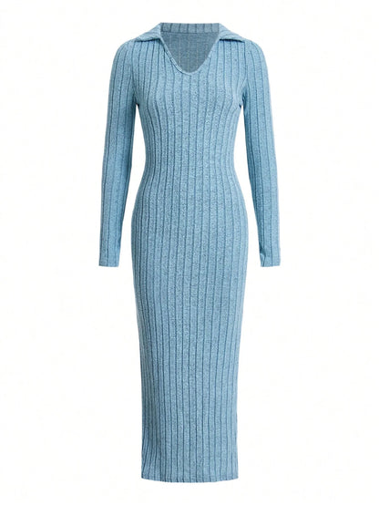 Sexy Knit V-Neck Body Sweater Dress