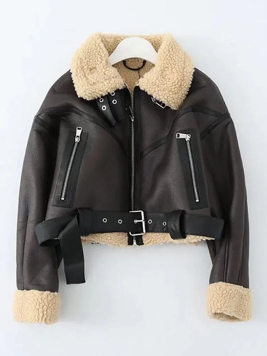 Winter Women Faux Lamb Leather Jacket