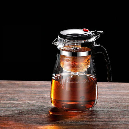 Heat Resistant Glass Teapot with One-Click Filtering Tea Maker