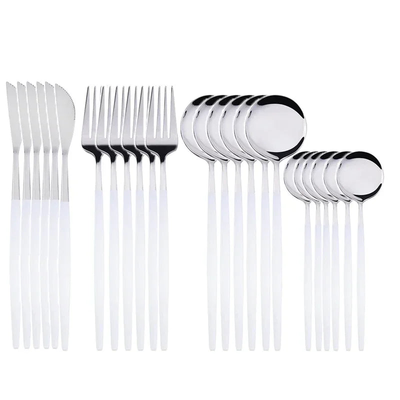 24Pcs Stainless Steel Dinnerware Set, Black Gold Fork Spoon Knife