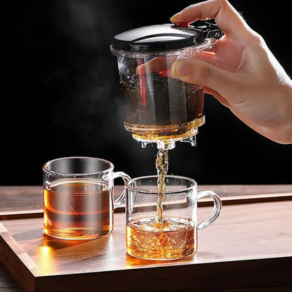 Heat Resistant Glass Teapot with One-Click Filtering Tea Maker