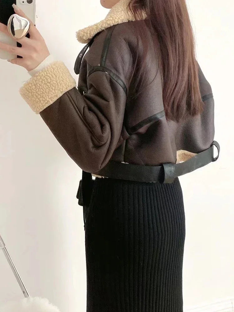 Winter Women Faux Lamb Leather Jacket