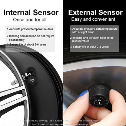 E-ACE K01 TPMS solar sensor intelligence  Wireless Tire Pressure Monitoring System  Auto Security Alarm Device With 4 sensors