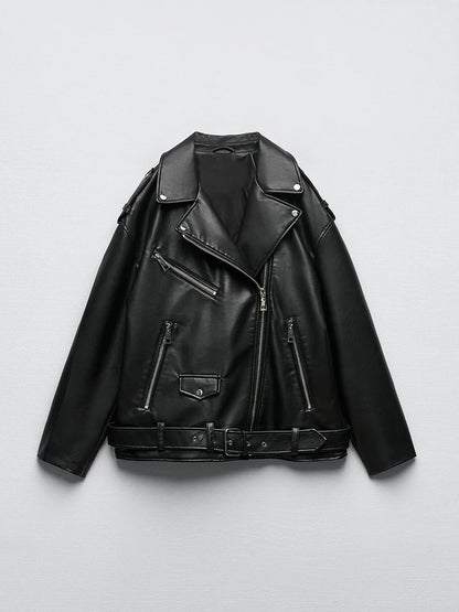 Faux Leather Zipper Biker Jacket