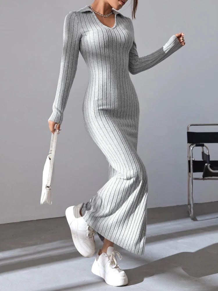 Sexy Knit V-Neck Body Sweater Dress