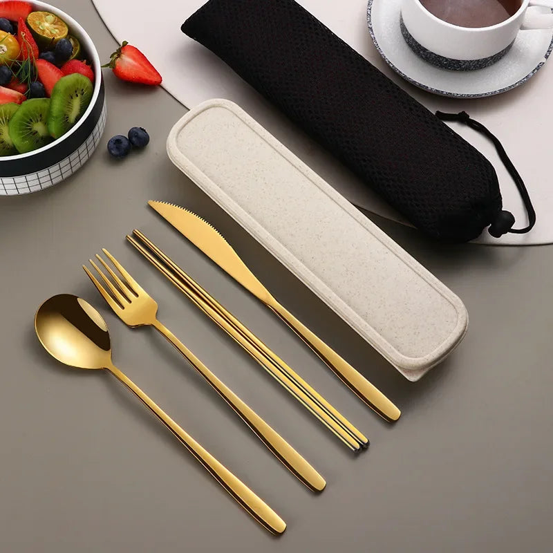 Stainless Steel Tableware Set, Portable Cutlery Knife Fork Spoon Chopsticks