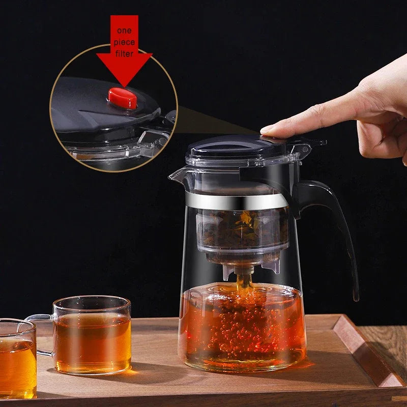 Heat Resistant Glass Teapot with One-Click Filtering Tea Maker