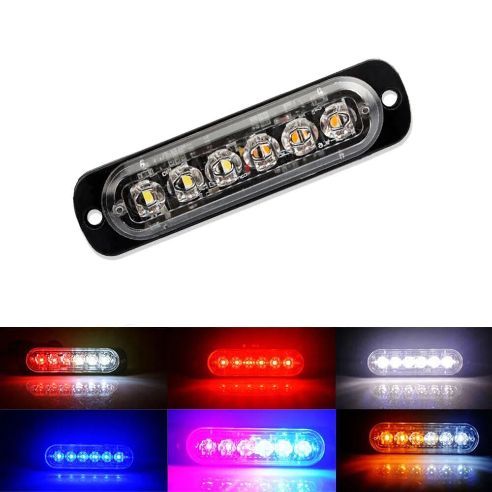 1x Universal Car Truck LED Flash Light Strobe 12V 24V 6LED Bar Light Side Light Vehicle Emergency Warning Lamp