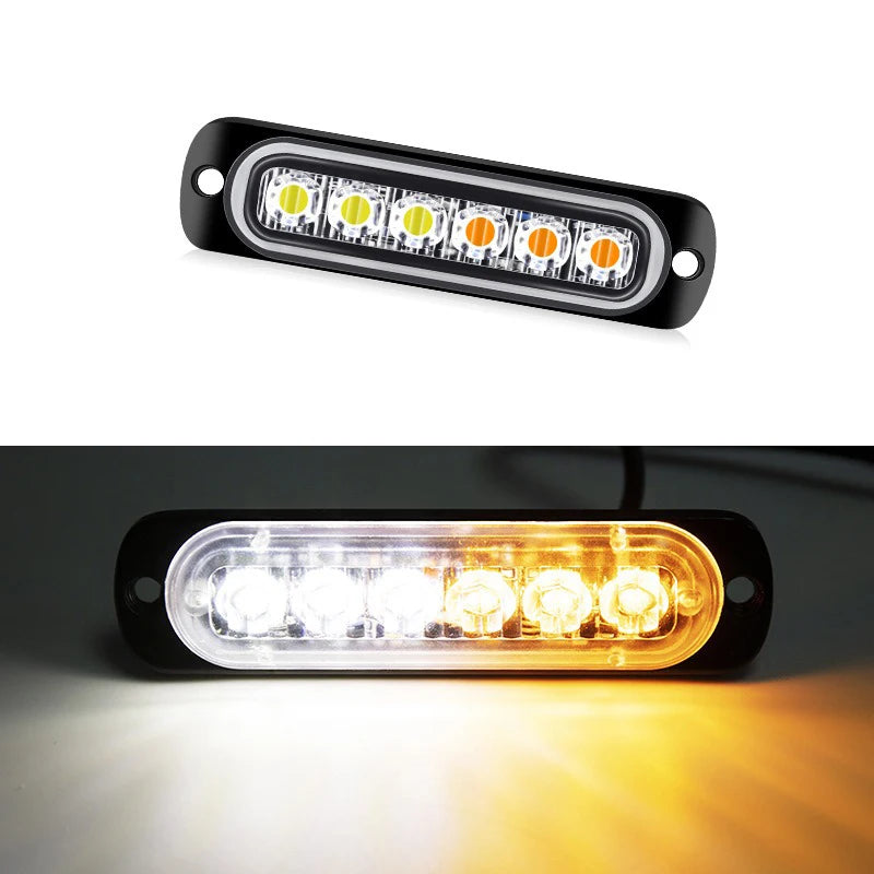 1x Universal Car Truck LED Flash Light Strobe 12V 24V 6LED Bar Light Side Light Vehicle Emergency Warning Lamp