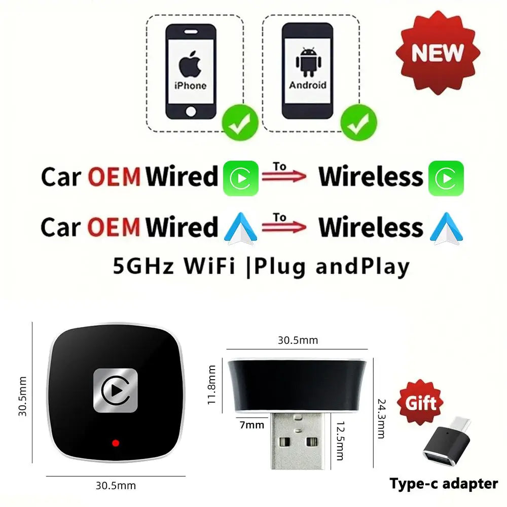 CarAIBOX 2in1 Wireless CarPlay Dongle Wireless Android Auto Box For Car Radio with Wired CarPlay