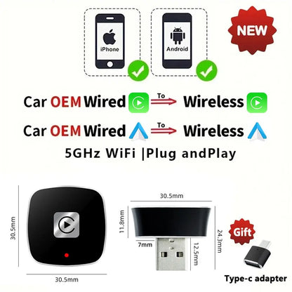 CarAIBOX 2in1 Wireless CarPlay Dongle Wireless Android Auto Box For Car Radio with Wired CarPlay