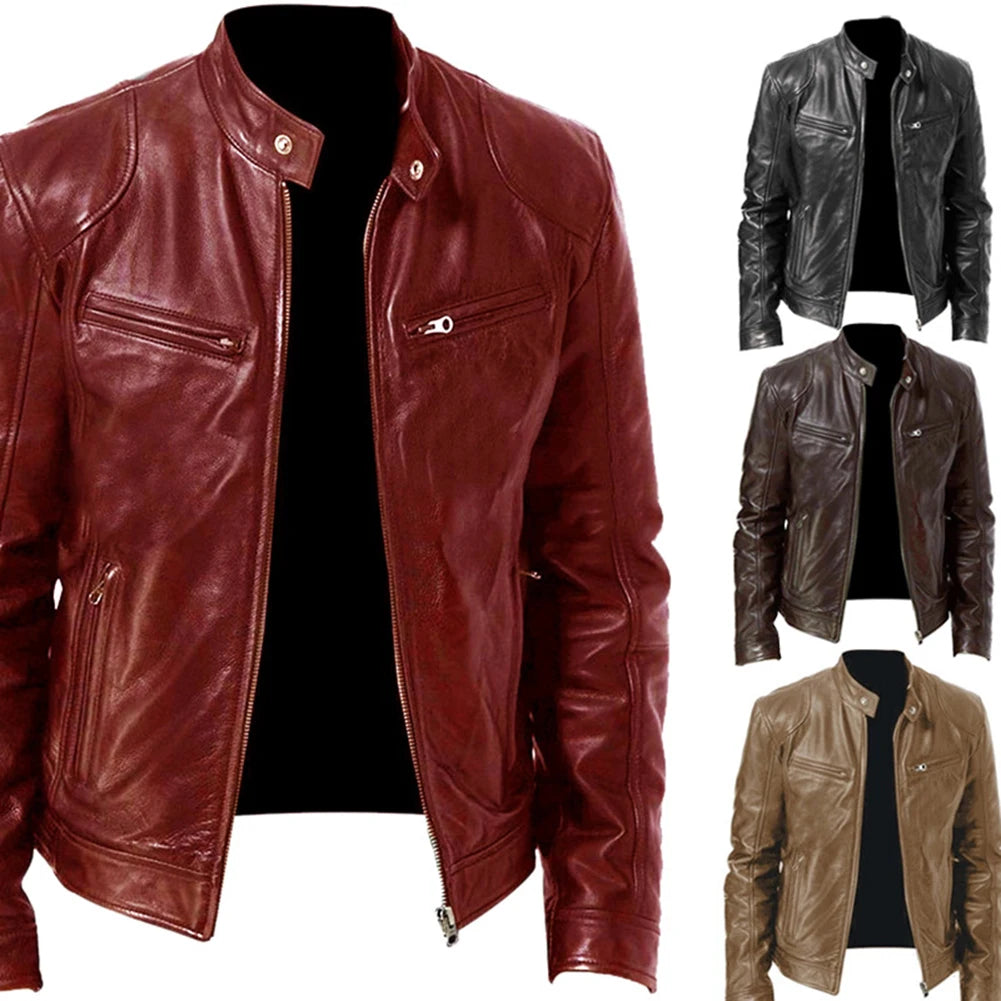 Slim Fit PU Leather Jacket