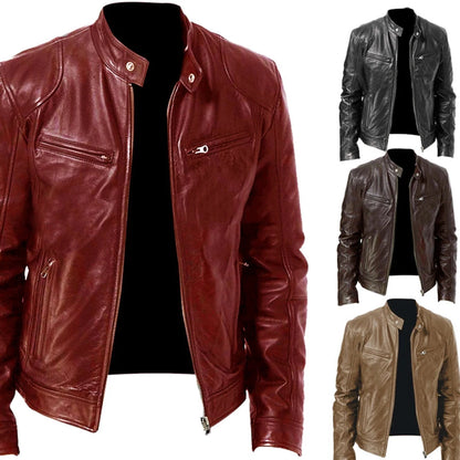 Slim Fit PU Leather Jacket