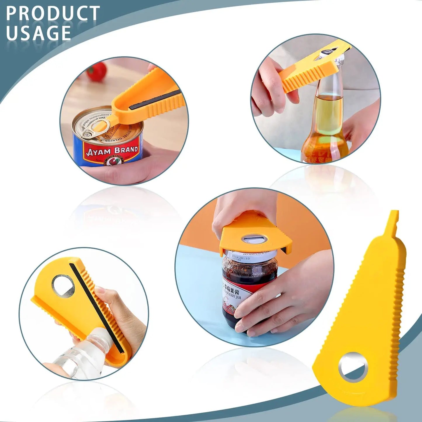 Multifunctional Can, Bottle, Jar Opener for Beer, Jam, Beverages