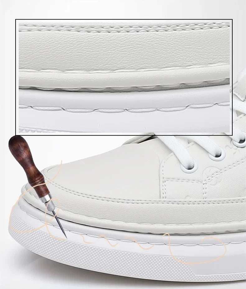 2024 spring MEN'S elevator shoes men luxury loafers white soft leather moccasins height increased 5cm taller shoes man sneakers