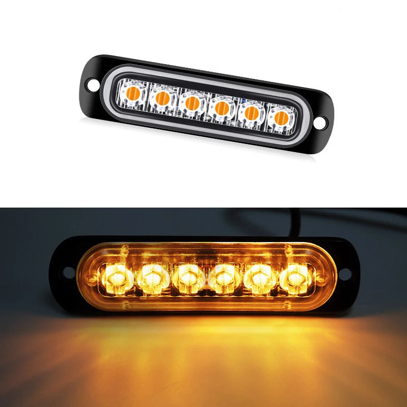 1x Universal Car Truck LED Flash Light Strobe 12V 24V 6LED Bar Light Side Light Vehicle Emergency Warning Lamp