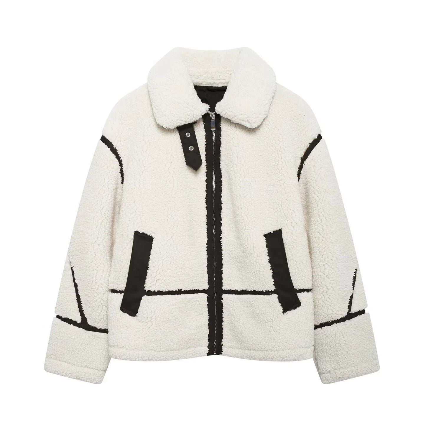 Winter Women's Contrast Stripe Fleece Double-Sided Lapel Jacket