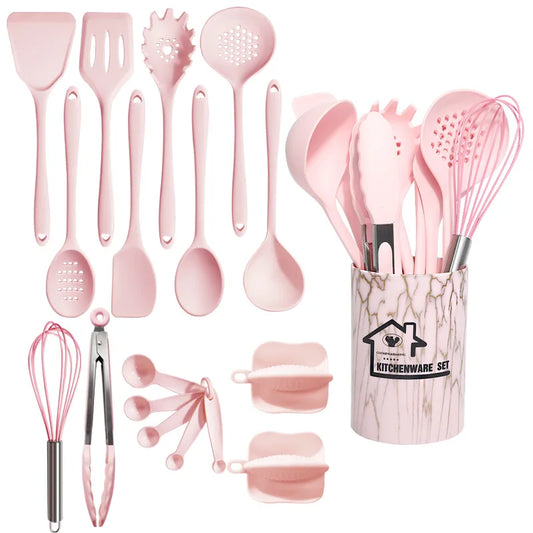 10-Piece Pink Silicone Cooking Utensil Set