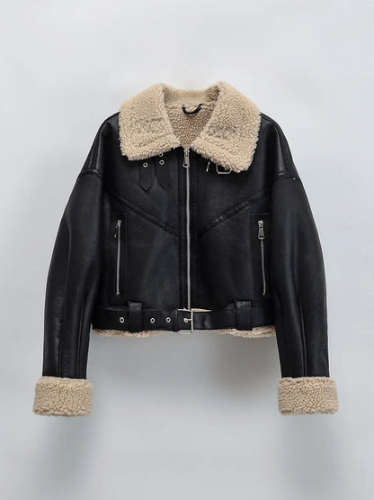 Winter Women Faux Lamb Leather Jacket