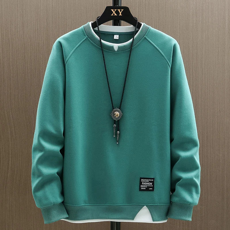 Solid Color Fake Two-Piece O-Neck Hoodie