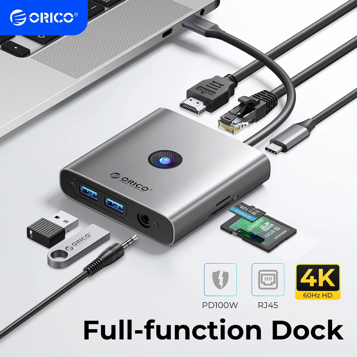 ORICO USB 3.0 Type C Adapter with HDMI, RJ45, PD Splitter