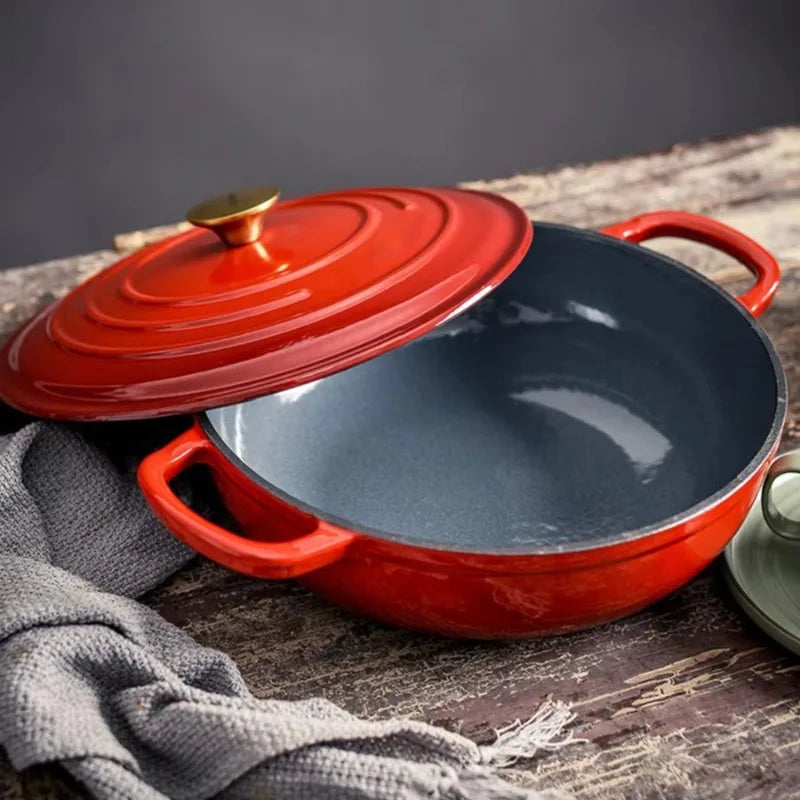 Modern Kitchen Accessories Enamel Cast Iron Shallow Pot Cooking Utensils Round Casserole with Lid