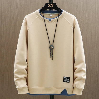 Solid Color Fake Two-Piece O-Neck Hoodie