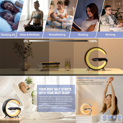 Multifunctional Wireless Charging Stand with Alarm Clock and RGB Speaker