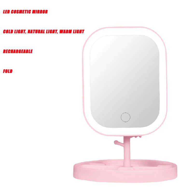 1200mAh LED Makeup Mirror with 3 Color Light & Storage