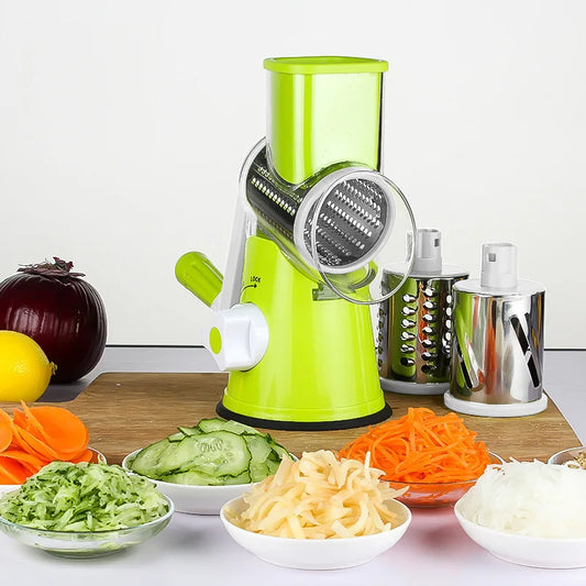 K82 Manual Rotary Vegetable Slicer with 3 Sharp Stainless Drums