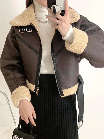 Winter Women Faux Lamb Leather Jacket