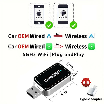 CarAIBOX 2in1 Wireless CarPlay Dongle Wireless Android Auto Box For Car Radio with Wired CarPlay