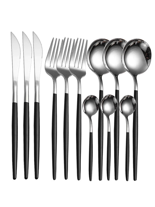 12pcs Thin Stainless Steel Tableware Set with Steak Knife & Fork