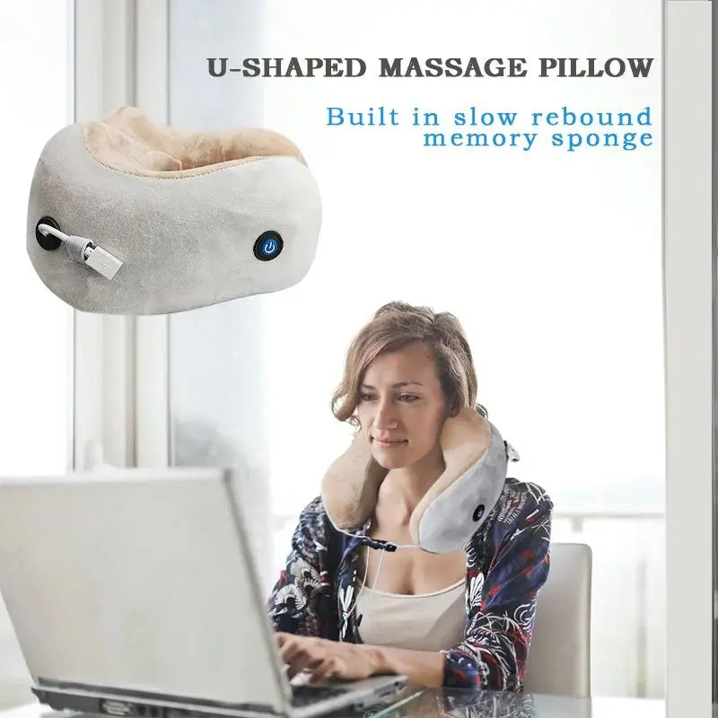 Electric Neck Massage Pillow U-Shaped Relaxation Tool for Travel